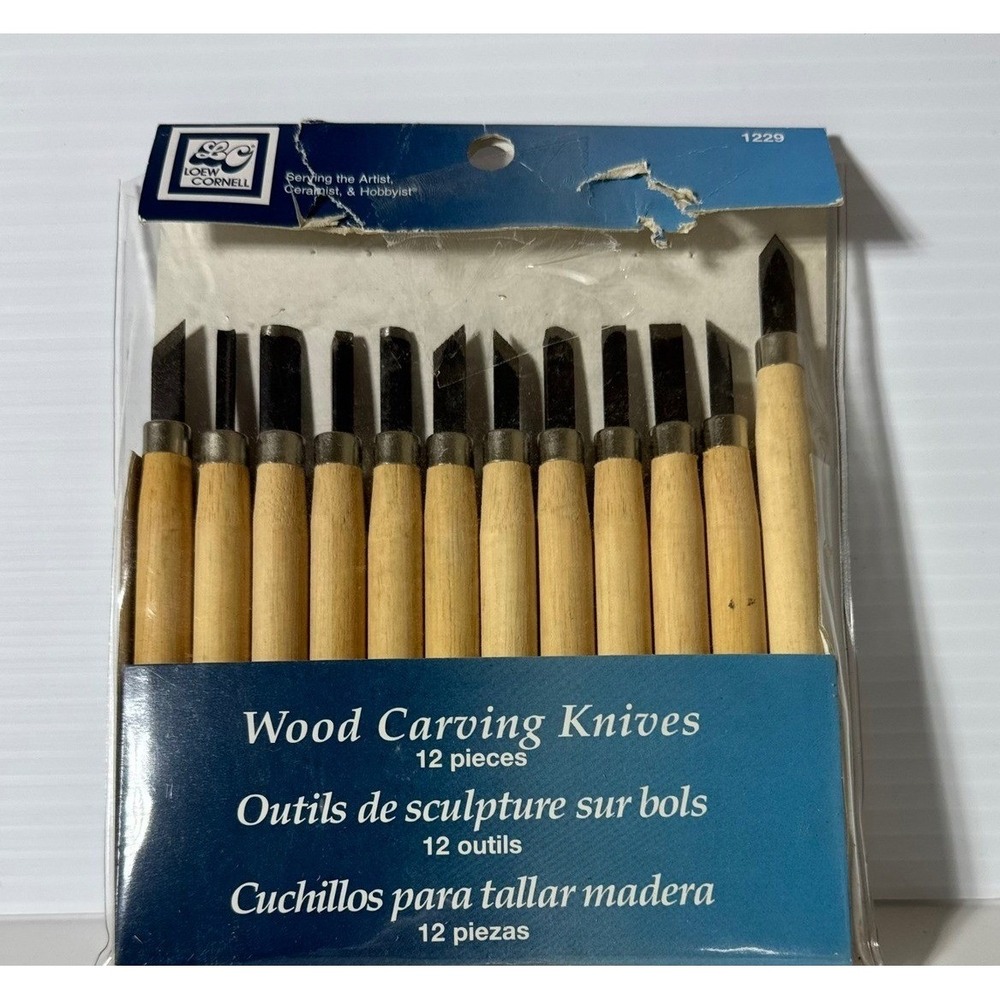 Loew-Cornell Wood Carving Knives 12 Piece Set 1229 Steel Blades Wood Handles